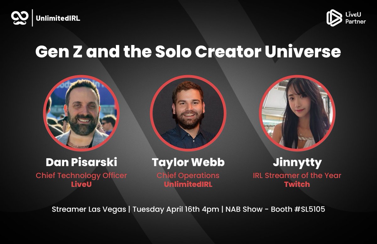 JOIN US: Special session at @NABShow with UnlimitedIRL's @TaylorWebbIRL and LiveU CTO @danpisarski with Special Guest @Jinnytty1