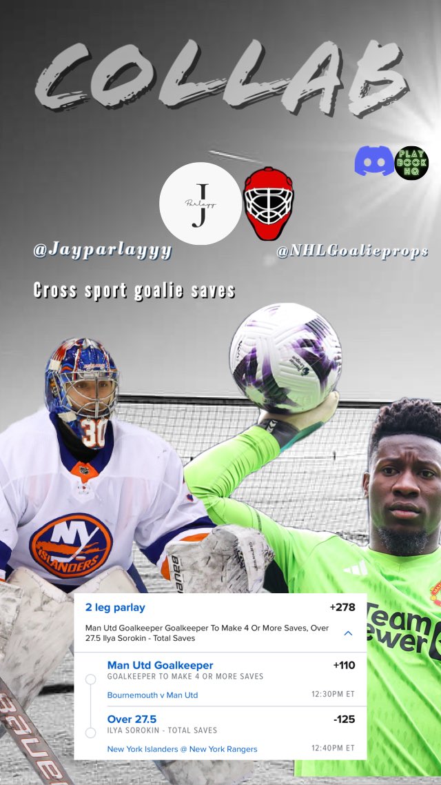 Jparlayy's tweet photo. 🚨 COLLAB 🚨

Collab with the one and only Goalie Prop @NHLGoalieProps is ready. Let’s cash 💰 

@ThePlaybookHQ
Join The Cord 🔗 For More Plays https://t.co/Gh5WLnDZU2 https://t.co/1v6clLKWTc