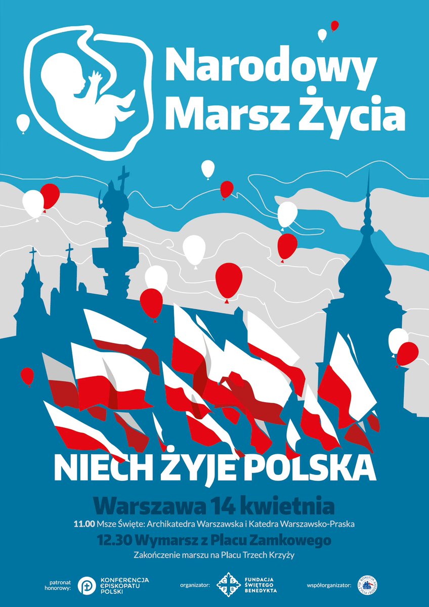 Jutro o godz. 12:30 z Placu Zamkowego w Warszawie wyruszy Narodowy Marsz Życia pod hasłem „Niech żyje Polska”, który został objęty patronatem honorowym Konferencji Episkopatu Polski. episkopat.pl/narodowy-marsz…