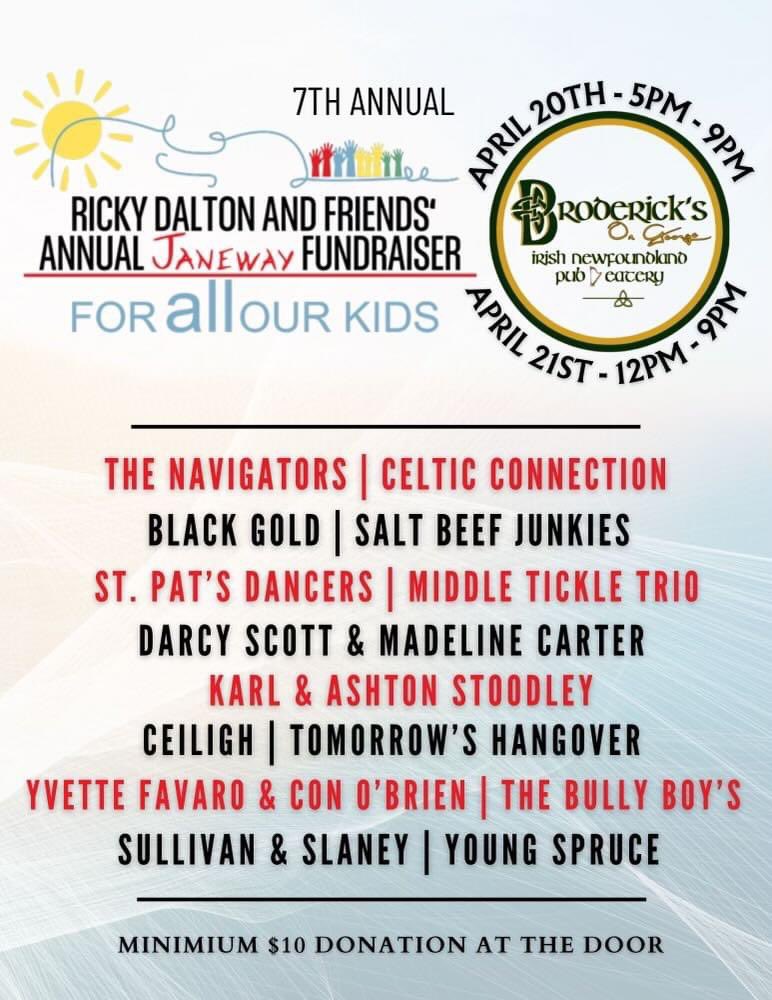 Next weekend definitely be a time with this great lineup , come on down to support the Janeway !! <a href="/TheNavigatorsNL/">Arthur O'Brien</a>  <a href="/SullivanSlaney/">Sullivan & Slaney</a> <a href="/ericafcorcoran/">Erica Corcoran</a> <a href="/590VOCM/">YOUR VOCM</a> <a href="/NTVNewsNL/">NTV News</a> @kellycarew80 <a href="/LoyolaOD/">Loyola O'Driscoll</a> <a href="/lorilydialove/">Lori-Lydia Loveless</a> <a href="/OZFMJigsReels/">OZFM Jigs & Reels</a> <a href="/emilycareww/">emily carew</a>