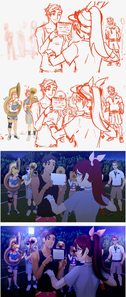 Here's another peek of what you can expect in the Band Camp Boyfriend digital art book! A look at Lite's gorgeous CGs from start to finish! 💖 #marchingband #otome #artprocess #indiegamedeveloper