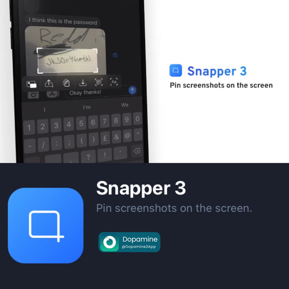 #Snapper 3 tweak for #Dopamine on iOS 15-iOS 16.6.1🚀

shorturl.at/brLR1

Toolbox for screenshots on iOS✅

Install: shorturl.at/tFY02

#Follow for #Dopamine2 Jailbreak Updates🔐 

#viral #jailbreak #TrollStore #iOS16 #iPhone15 #iPhone #USA #cydia #Apple #iOS #tweak