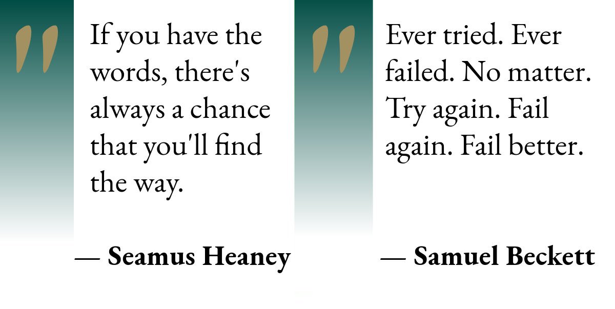 Today marks the shared birthday of two Irish Nobel Laureates: Seamus Heaney and Samuel Beckett.

Sharing my two favourite quotes from these great writers to remember them on this day.