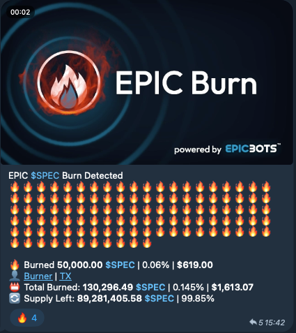 🚀 UTILITY LAUNCH ANNOUNCEMENT 🚀

We are delighted to announce the launch of our 6th utility within the #EPICBOTS ecosystem 

🔥 The EPIC Burn Bot 🔥

It joins:

My Telegram Wallet 
EPIC Gate
EPIC Raffle
EPIC Guardian
EPIC Lottery  

In our #TelegramBot inventory.

The EPIC Burn…