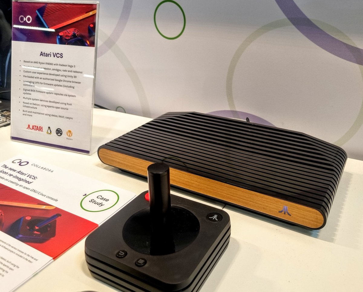 Atari VCS hardware on display at Embedded World. AMD Ryzen running a Debian based OS. Atari massive! #atari