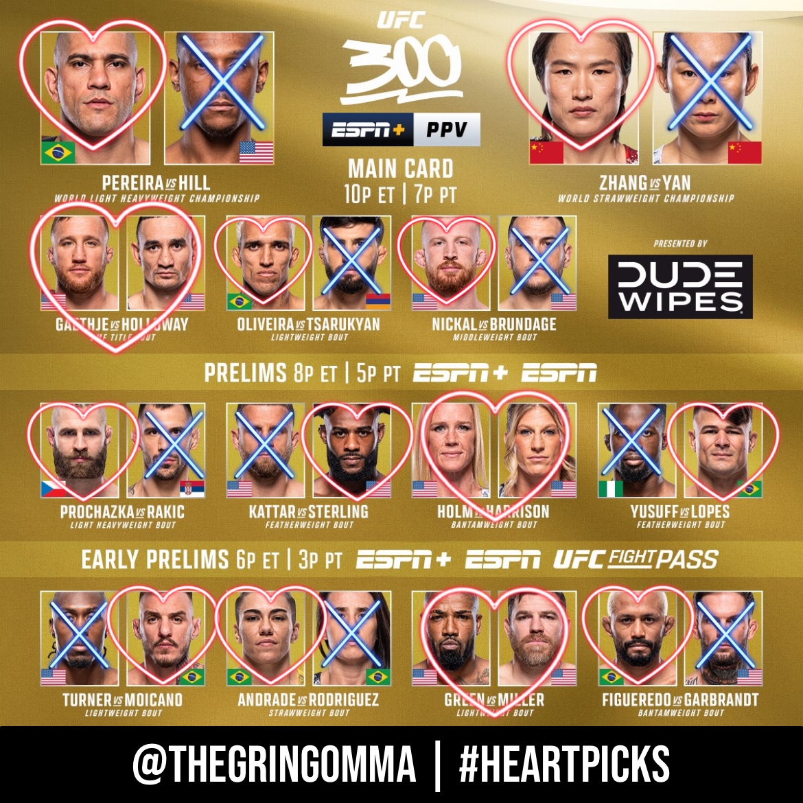 thegringomma's tweet photo. 🇺🇸 #UFC300 is finally here and it’s a banger! I’ll be watching each and every fight tonight! Good luck @kaylaharrisonofficial on your UFC debut and LFG @charlesdobronxs !
#UFC #MMA #fights #BJJ #thegringomma #MoneyPicks #HeartPicks https://t.co/jOZgJut8G4