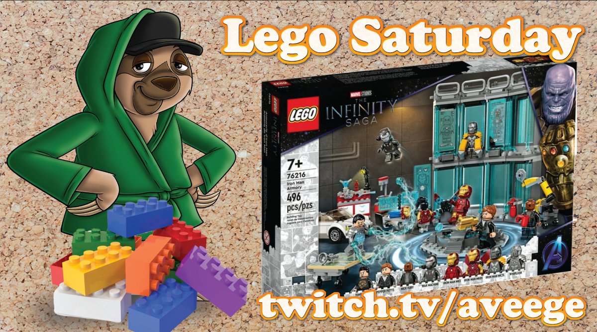 #LEGO Saturday is here! Come hang out with me 🔴#LIVE building Iron Mans Armory. Come join the chat and the fun!

👉twitch.tv/aveege

🦥#SlothArmy #SlothCrew #Twitch #TwitchPartner🦥