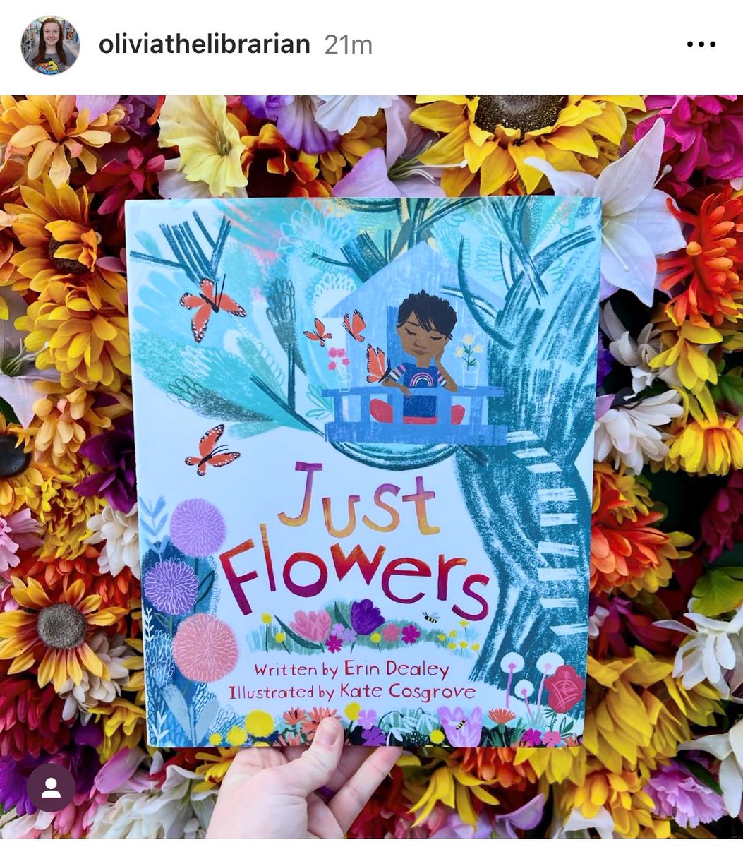 Thank you oliviathelibrarian for this wonderful review of JUST FLOWERS Illus. @K8_Cosgrove @SleepingBearBks 🦋🌷🌸❤️🌻🌺📚#generosity + #compassion 💜📚