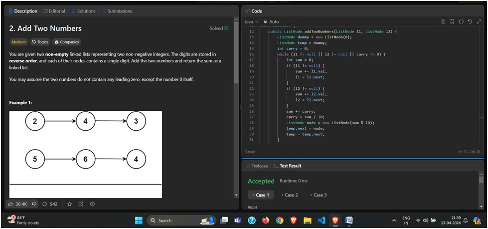 ashmit_mala's tweet image. 🚀 Day 31 of #100DaysOfDSA: Completed all medium-level linked list problems today - finding intersections, adding 1 to numbers, and summing two numbers. Progressing steadily in my DSA journey! 💪💡 #LinkedLists #ProblemSolving #DSA