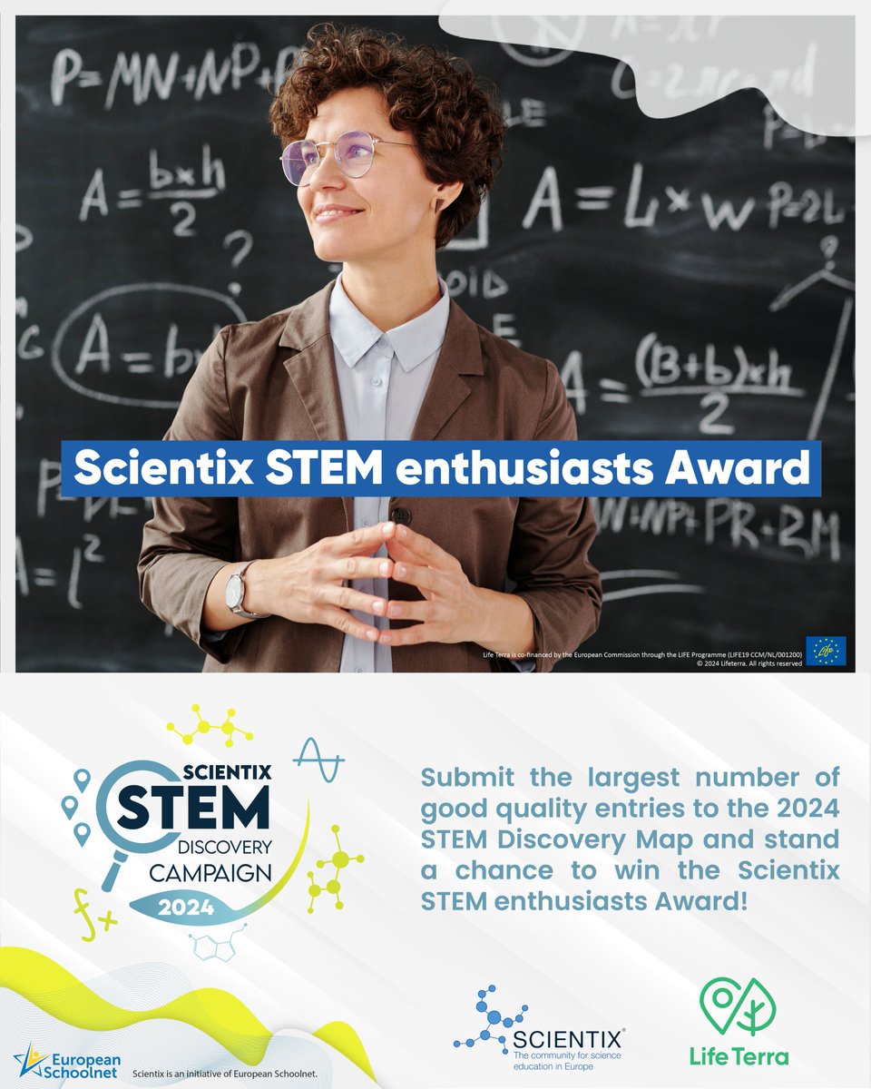 🏆 Show your #STEM passion! The #Scientix STEM Enthusiasts Award is for YOU! ✅ Submit top-quality entries to the #SDC24 Map and you win a spot in the 2024 #SPW in Brussels! Don’t miss out on this opportunity! 🇧🇪🏆 Co-organised by @LIFETerraEurope 👉 bit.ly/sdc24-awards