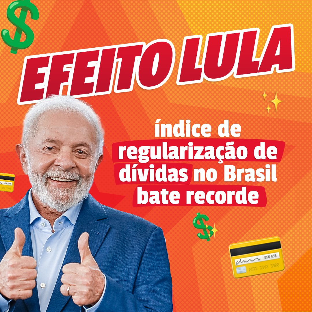 Com Lula na Presidência, o povo brasileiro está limpando o nome e voltando a ter crédito na praça🤩 📍 É o que aponta uma pesquisa da Serasa Experian. O índice de regularização de dívidas no país bateu recorde. Saiba mais pelo site do PT ➡️ bit.ly/3Jfihpd