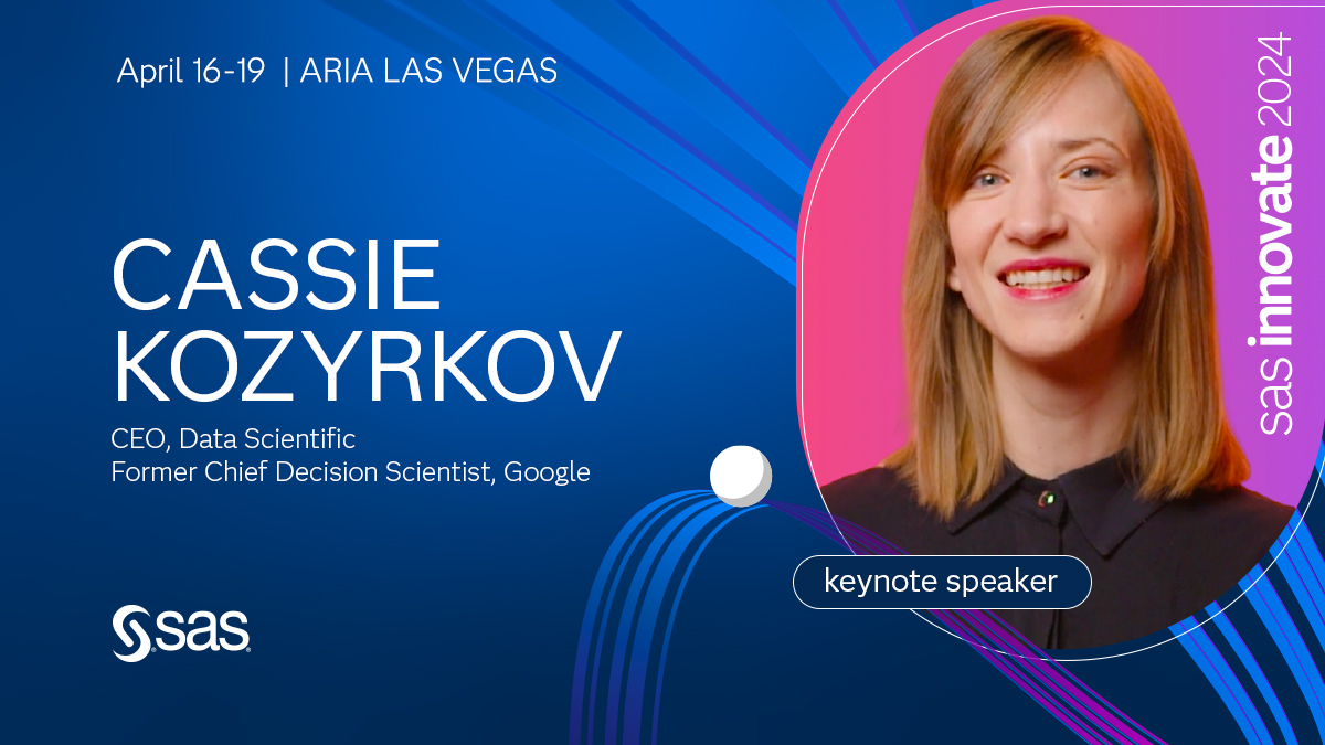 Love mathematical science? So do we! 📈 As a former Googler, and current CEO of Data Scientific, Cassie Kozyrkov has implemented over 500 projects about decision intelligence best practices. 🎥 Watch Cassie's #SASInnovate keynote livestreamed, April 17 2.sas.com/6019wQ5Yd