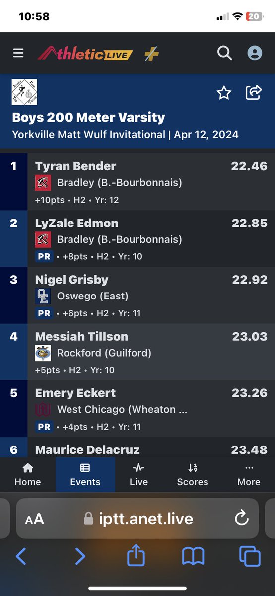 NigelGrisby's tweet photo. Had an amazing performance at Yorkville Matt Wulf Invitational meet!!! My results were
10.3 100m split (top 3 all time) 
22.1 200m split (4th all time) 
22.9 open 200 (7th all time)
@CoachLeBlanc1 @OECoachD @CoachRiceOE @OEHS_GoWolves https://t.co/9zkQJCvmQ9
