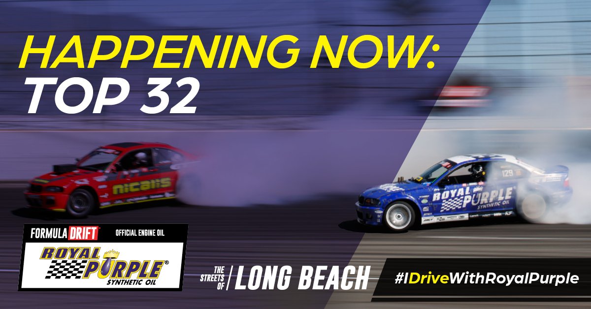 Day 2 of The Streets of Long Beach is underway! The PRO: Top 32 round is about to begin. Catch the livestream: formulad.com/live #NoMatterWhatDrivesYou #DriveWithRoyalPurple #DriftWithRoyalPurple #FormulaDRIFT #OfficialEngineOil #FDLB @FormulaDrift @oreillyauto