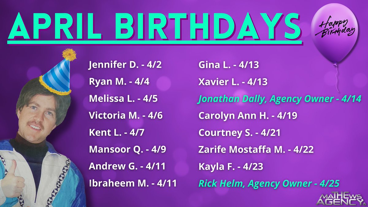 🎉 Happy birthday to these rockstars! 🎂 Drop a birthday wish in the comments to show some love to our amazing team celebrating this month! 🎈🥳

#TheMathewsAgency #SymmetryFinancialGroup #QuilityInsurance #Agents #AprilBirthdays #TeamCelebration #BirthdayWishes #HappyBirthday