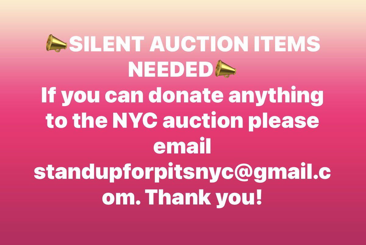 PLEASE CONSIDER DONATING ITEMS TO THE SILENT AUCTION BENEFITTING SUFP in NYC!!! Thank you! #standupforpits #NYC