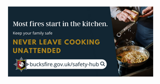 Keep your kitchen safe! Most fires start there. Remember, NEVER leave cooking unattended. #KitchenSafety #Bucks #Aylesbury Maximize visibility & brand impact with #fidigital #cornermediagroup! #digitalmarketing #localbusiness @bucksfire