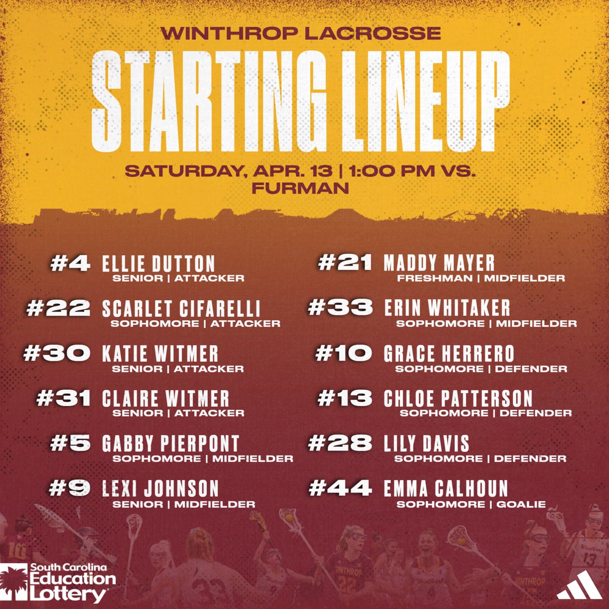 Your starters for the home finale/Senior Day! 

#ROCKtheHILL | #BigSouthLax