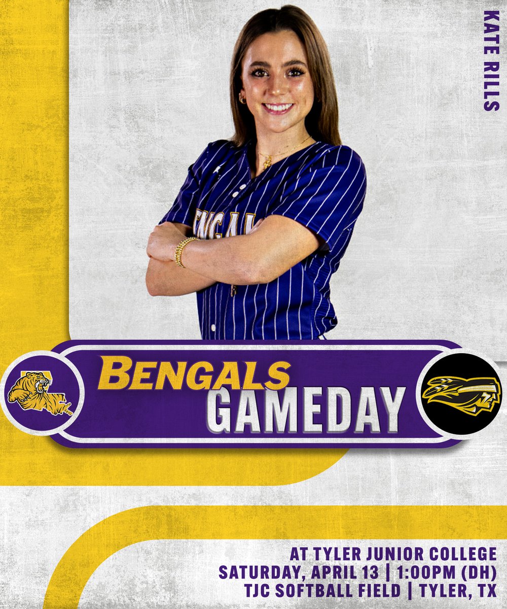 Back to Work in Texas! LSU Eunice makes another stop in the Lone Star State today as the Bengals invade Tyler JC for a doubleheader. LSUE and the Apaches get underway at 1:00PM, watch on TJC's live stream. #DSRO #GeauxBengals Stream Link: web.gc.com/teams/KOSmiRdM…