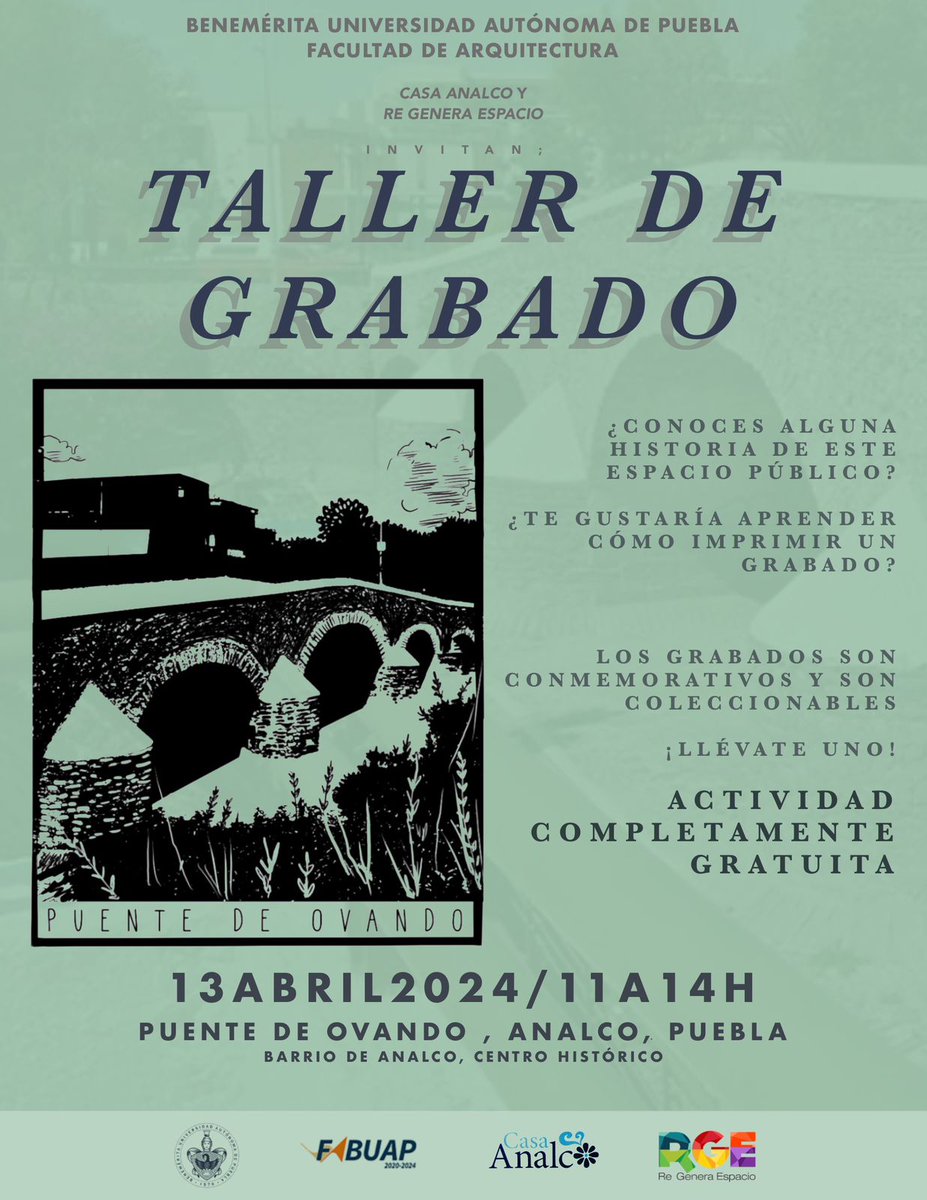 Hoy se realiza el taller de grabado. Acercate y cuantanls si tienes algún recuerdo importante sobre el Puente de Ovando. Si tienes imágenes de cómo era en el pasado, las podemos imprimir ese día con la ayuda de la luz solar a partir de una técnica llamada cianotipia. No faltes!