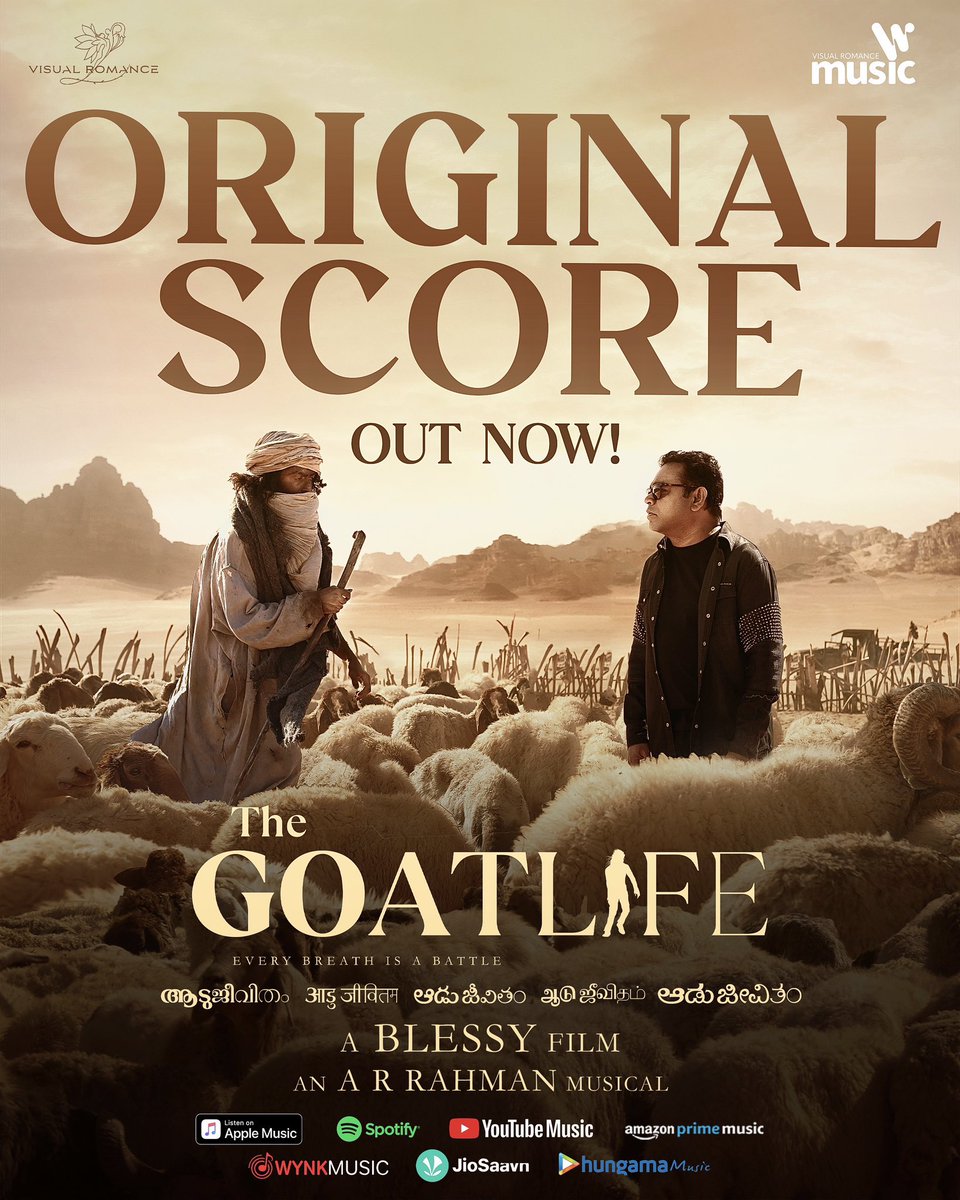 Experience the various shades of emotions felt by Najeeb during his long odyssey in the vast Arabian desert with #TheGoatLife Original Score.

1. The Train of Dreams
2. King of Kerala
3. Friendship
4. Mirage
5. The Beloved

Releasing worldwide today on all audio streaming