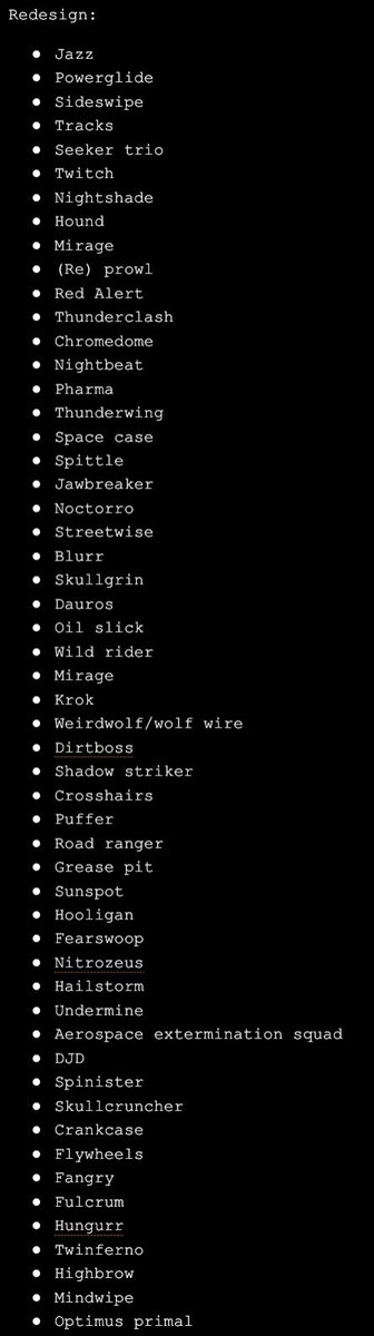 Xzoran1's tweet photo. Current planned redesign list 💀 https://t.co/XI909IyBYF