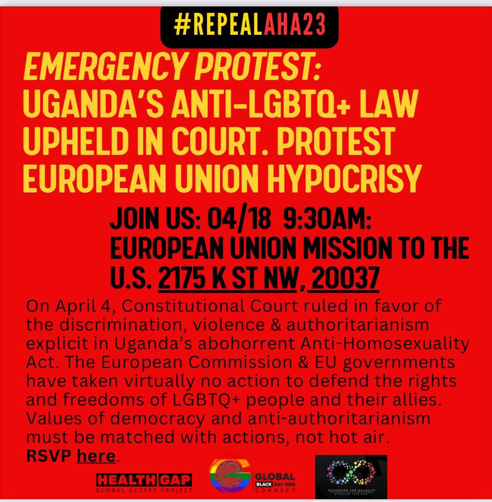 Stand in solidarity with Uganda LGBTQ+ community.  Repeal Anti-gay law.@HealthGAP @EU_Commission @EUinUG @EUCouncil @EU_Partnerships @CFE_Uganda