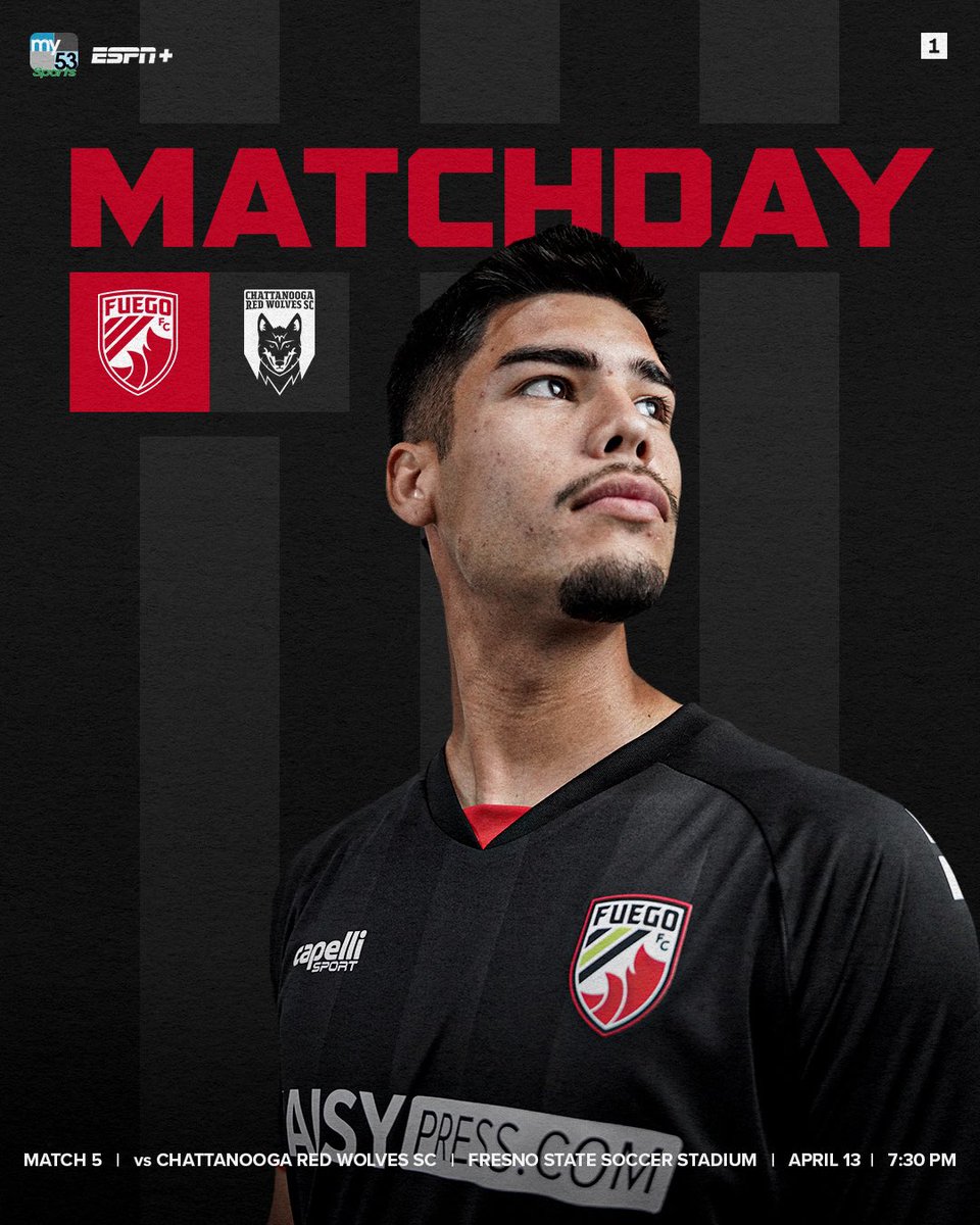 It’s time for another HOME MATCH! 🔥 Gates open at 6:15 PM! First 400 fans will get a free FUEGO sticker pack! 👀 We look forward to seeing you guys tonight! 🤩 🆚 | Chattanooga Red Wolves SC 🏟️ | Fresno State Soccer Stadium ⏰ | 7:30 PM 📺 | MyTV53 or ESPN+ #SomosFuego