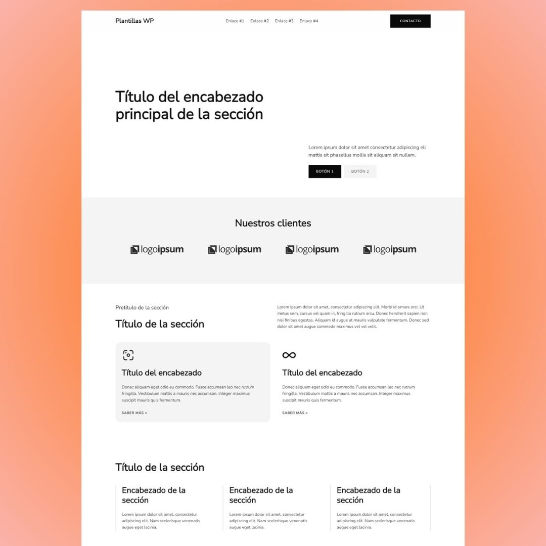 PlantillasWP's tweet photo. ¡Eleva la presencia digital de tus diseños web con nuestra plantilla para #WordPress Inicio 09, creada únicamente con bloques nativos! 💻✨ Atrae a visitantes con un diseño atractivo y funcional. #WP #wpdev #wptemplate #web #webdesign #diseñoweb 

https://t.co/MkQnS3gd5W https://t.co/eKovPevIvc