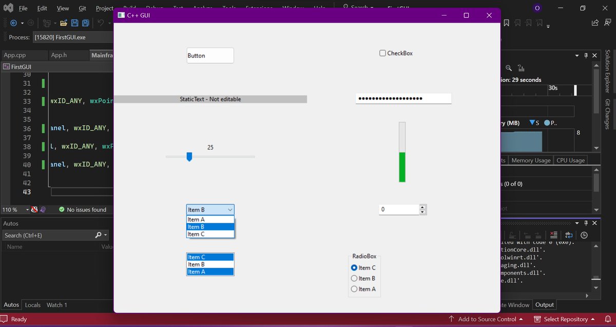 CodebyRoS's tweet photo. Day 5 ✅: Learnt about adding styles using GUI Framework (wxWidgets) in C++ and revised old modules #WxWidgets #codechef #cpp #LearnInPublic #CPplus2024 #CPplus https://t.co/IuZrQba4ze