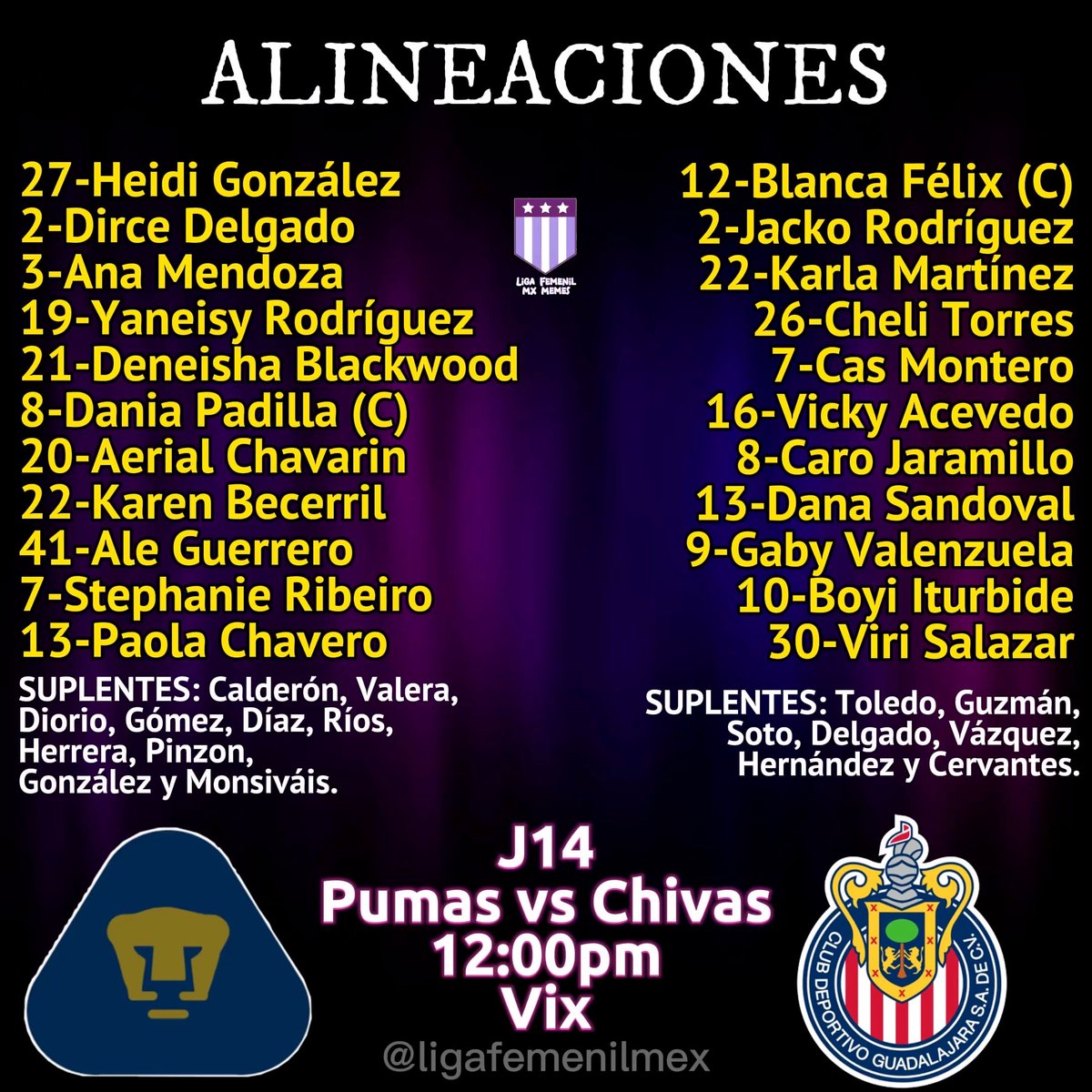EN CU
Pumas enfrenta a Chivas 🔥
El encuentro comienza a las 12:00hrs. a través de Vix 👊🏻
#LigaBBVAMXFemenil #VamosPorEllas #FútbolFemenino #DePumasSoy #DaleRebaño