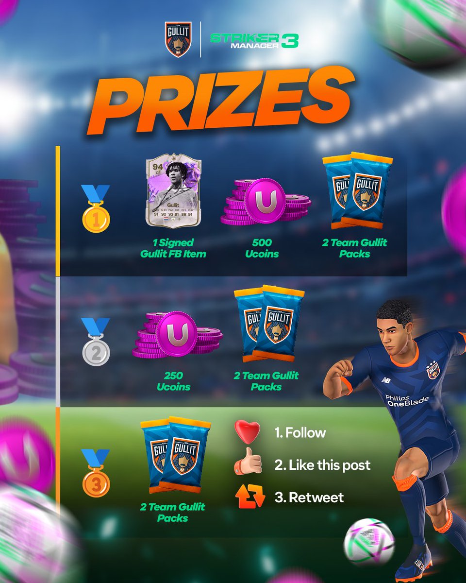 ⁣🚨 ⁣⁣𝐆𝐈𝐕𝐄𝐀𝐖𝐀𝐘 ⁣🚨 ⁣⁣ 

WIN a signed Ultimate Birthday Ruud Gullit + Team Gullit packs &amp; UCoins! 🏆  

All you have to do: 

➕ Follow @theteamgullit and <a href="/striker_manager/">Striker Manager 3</a> 
❤️ Like this post
🔁 Retweet

The winner will be announced on April 19th! 🍀
