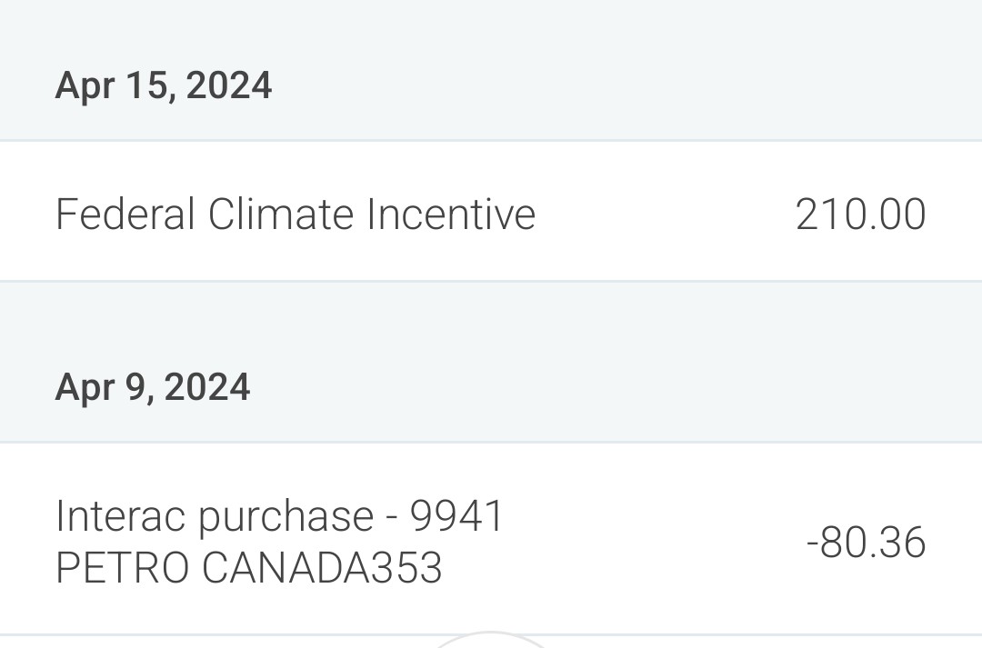 Thanks @JustinTrudeau #ClimateIncentive A much appreciated deposit in my bank. #canpoli