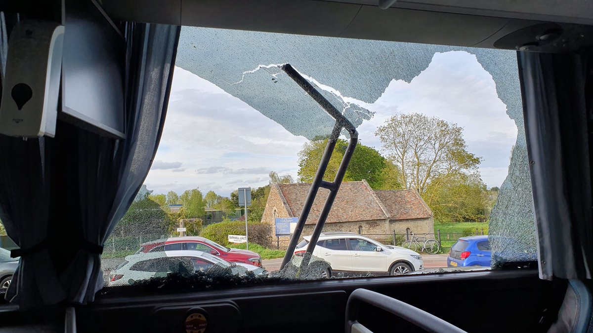 #cafc #camu 
Charlton supporters coach. Window smashed by your scummy fans. Cowards