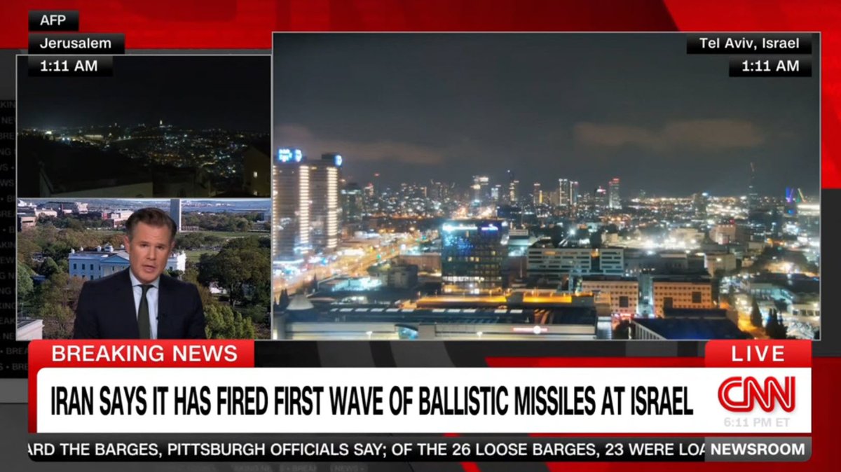 Porter_Anderson's tweet photo. Media: @bencnn reports to @MarquardtA that #Lebanon has closed its airport as of about 10 minutes ago. At the @whitehouse, @mj_lee reports that a key question is whether #US  officials are urging their #Isralis counterparts to make only a proportionate response to these elements of attack from #Iran.