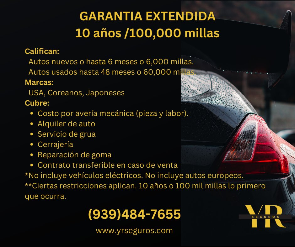 Garantía Extendida 10 años / 100,000 millas. 😃