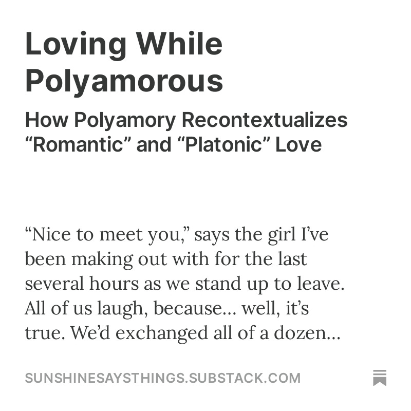 if you've been interested in my thoughts in the past, you might be interested to know that:

i have a substack and am writing essays and publishing them and intend to keep doing that!

here's the first one:

sunshinesaysthings.substack.com/p/loving-while…