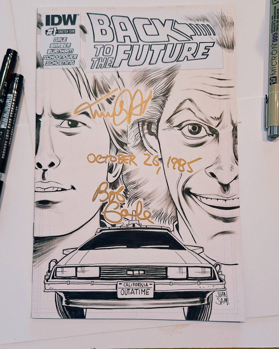 Juansamuart's tweet image. I&apos;m making this Back to the future Blank Cover signed by Michael J Fox and Bob Gale!😲 No way! 🤩 I&apos;ll put color on it soon.
@IDWPublishing  #michaeljfox #davidlloyd #backtothefuture #delorean