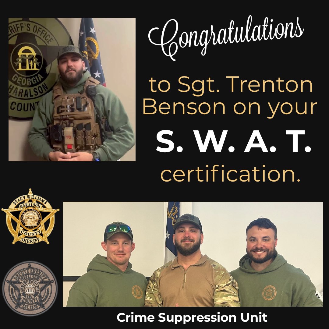 We would like to congratulate CSU Sgt. Trenton Benson on his completion of the 50 hour SWAT level one certification hosted by the Paulding Co SO. This rigorous and intense course includes physical fitness, mental preparation, advanced building clearing, and team work. #HCSO