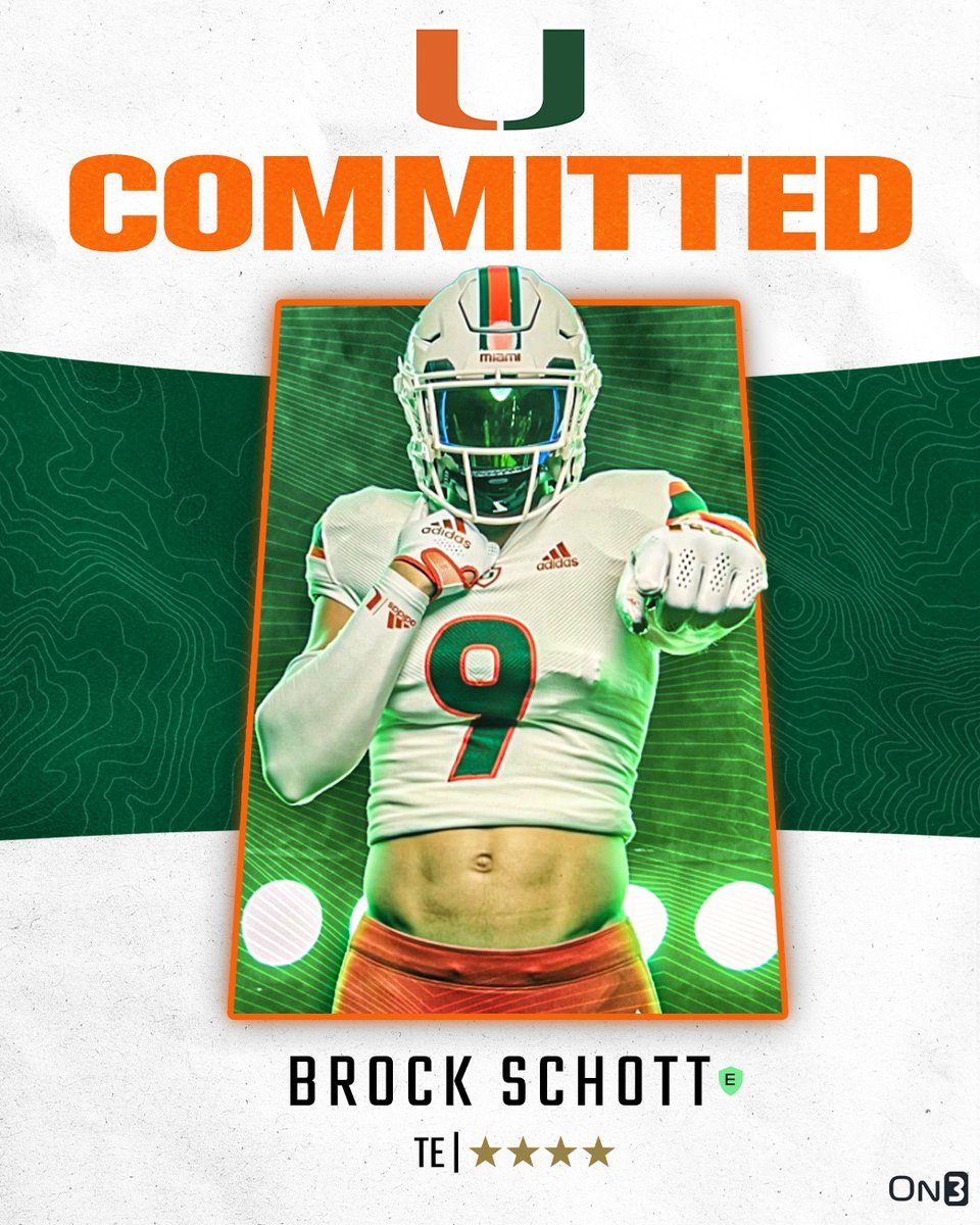 🚨BREAKING🚨 4-star TE Brock Schott has committed to Miami🙌 More from @ChadSimmons_: on3.com/college/miami-…