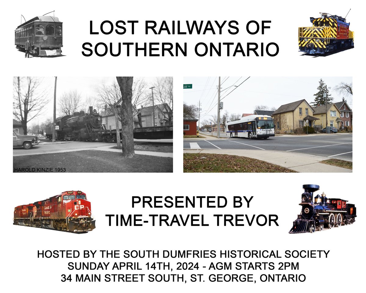 timetraveltrev's tweet photo. Tomorrow is my next public presentation! The slideshow starts after the South Dumfries Historical Society's 2pm Annual General Meeting. 34 Main St. South, St. George, Ontario.

More info on my website: https://t.co/RFO3HMml3y https://t.co/ppYp9oBRxp