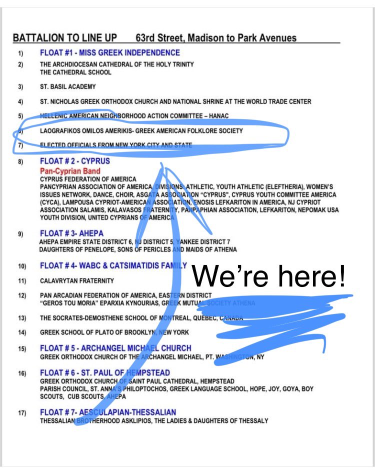Our station in the parade! We always line up behind the #Evzones🇬🇷👍🏼☺️
Greek American Folklore Society will be in traditional costumes and we may even be dancing🤗#GreekIndependencedayparade