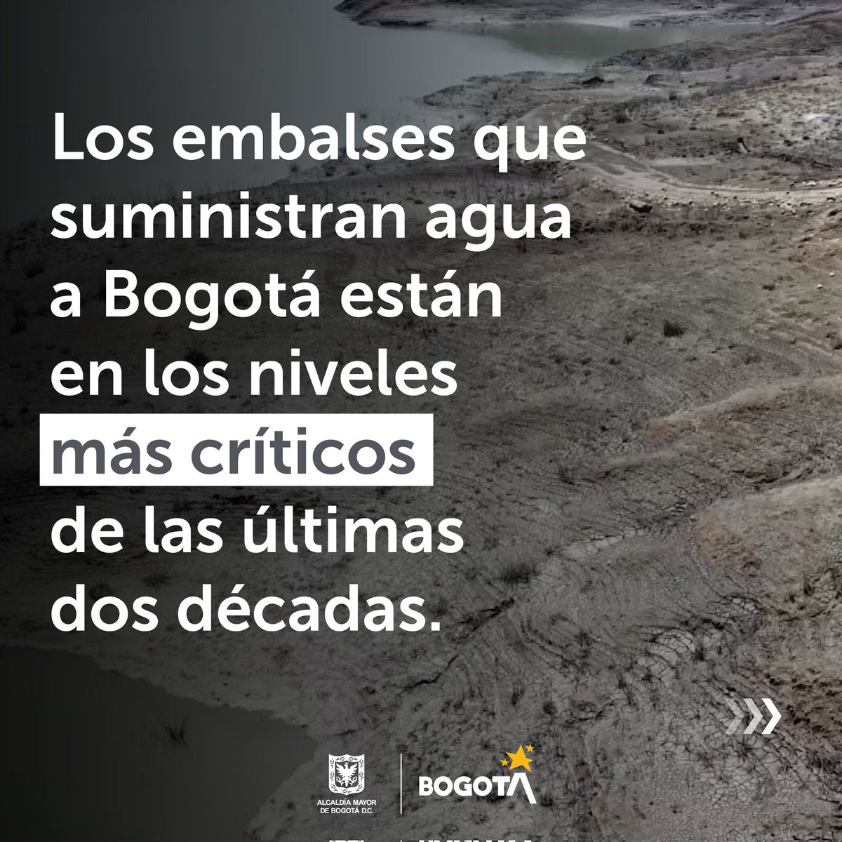 ¡ATENCIÓN! 💧 Los embalses de Bogotá están experimentando una disminución en sus niveles de agua debido al fenómeno de El Niño. Te invitamos a cuidar y consumir responsablemente el agua. #JuntosPorElAgua