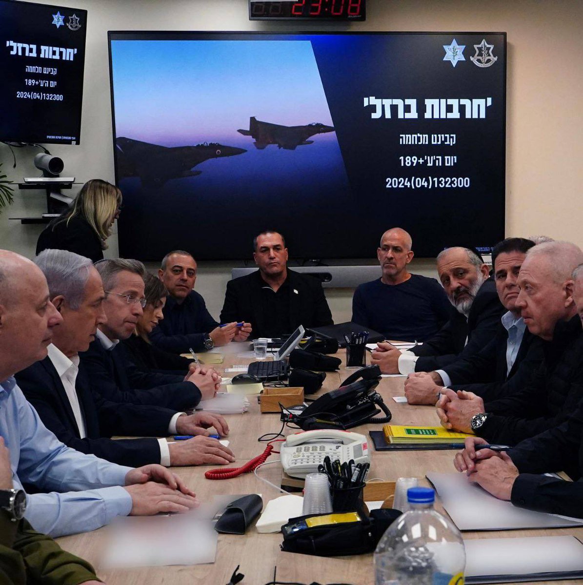 Israel’s war cabinet right now - Between 400 and 500 missiles and UAVs were launched from Iran towards Israel. #Israel #israelunderattack #israelunderfire #Iran #Israelis