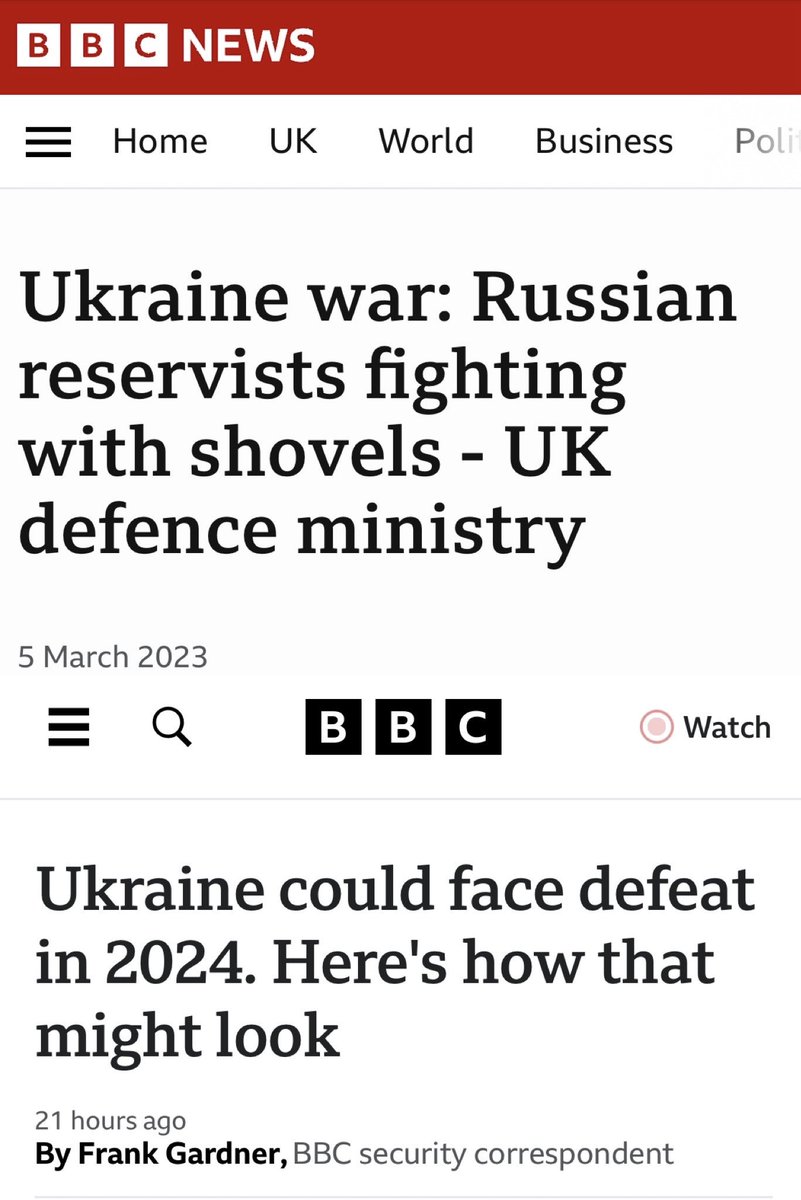 BBC, spring 2023: Those pathetic Russkies are resorting to fighting with shovels! BBC, spring 2024: Ukraine could face defeat at the hands of the Russkies. What happened, BBC? Must’ve been pretty good shovels, huh?