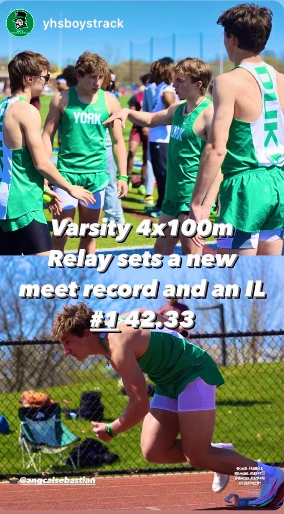 Great day for @XctfYork picking up the win in the Bud Mohns invite! 1st in state for 4x1 and finished 4th in the 100! @yorkBSprints @YorkDukesFB @DonGelsomino @AccelerationPro @Bryan_Ault @TNTignite @PrepRedzoneIL @OJW_Scouting @DeepDishFB @MattBowen41 @EDGYTIM @GregSmithRivals