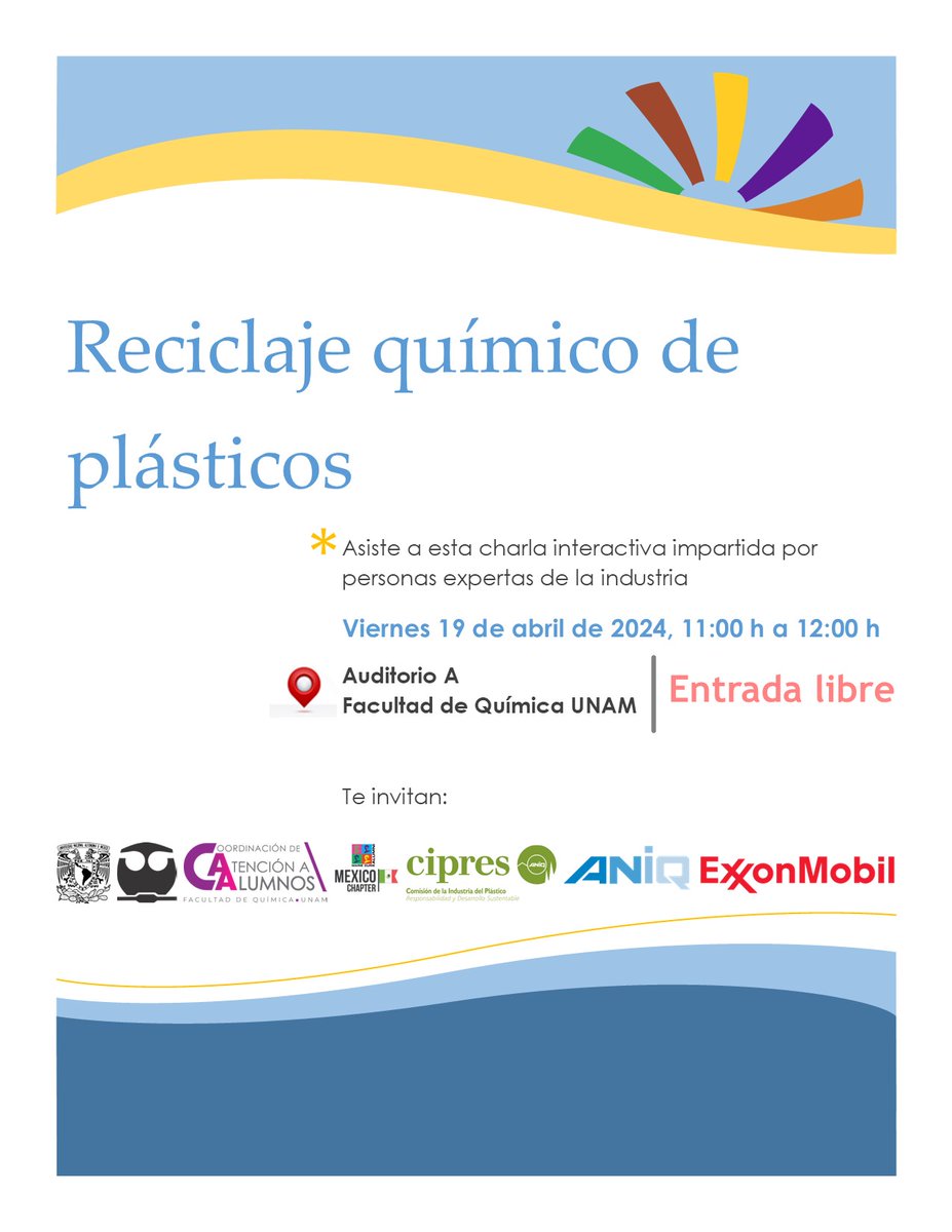 No te pierdas este taller sobre #reciclaje químico de plásticos co-organizado por Martha Escárcega y Gustavo Zelada, integrantes de nuestro capítulo! #EntradaLibre en <a href="/quimica_unam/">Facultad de Química UNAM</a> este viernes 19 de abril 
#reciclaje #plasticos #aniq #unam #mcaa #cipres