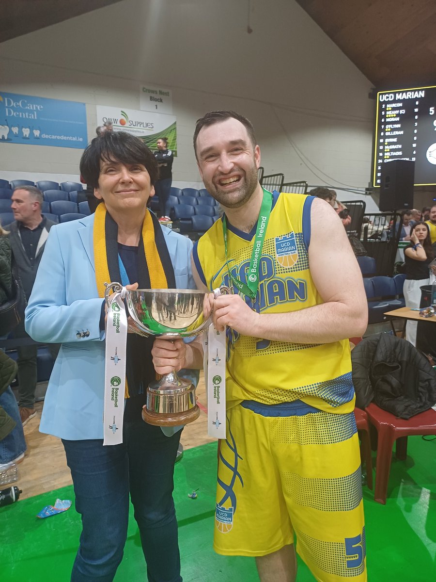 ucdsportsclubs's tweet photo. Great to have UCD President @OrlaFeely at the game to support the team and join the celebrations. Pictured with @UCDMarian captain Conor Meany. https://t.co/uWXNuo7cLz