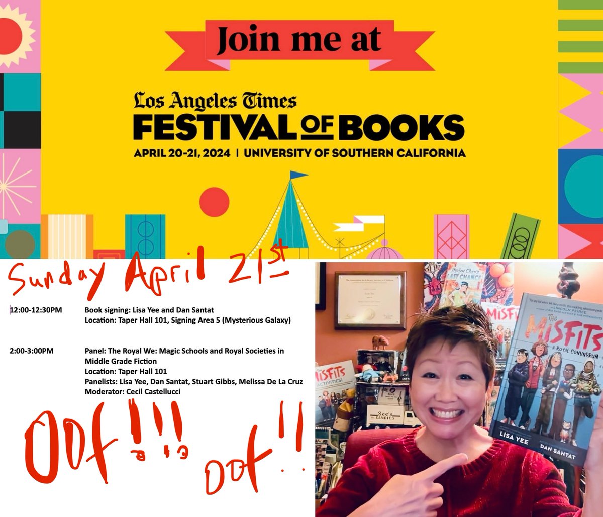 Hey, LA! I'll be at the @latimesfob next weekend on a panel with amazing authors, and signing THE MISFITS at the @MystGalaxyBooks. Here's where you can find me! @randomhousekids #Misfits @misscecil @dsantat @MelissadelaCruz @AuthorStuGibbs