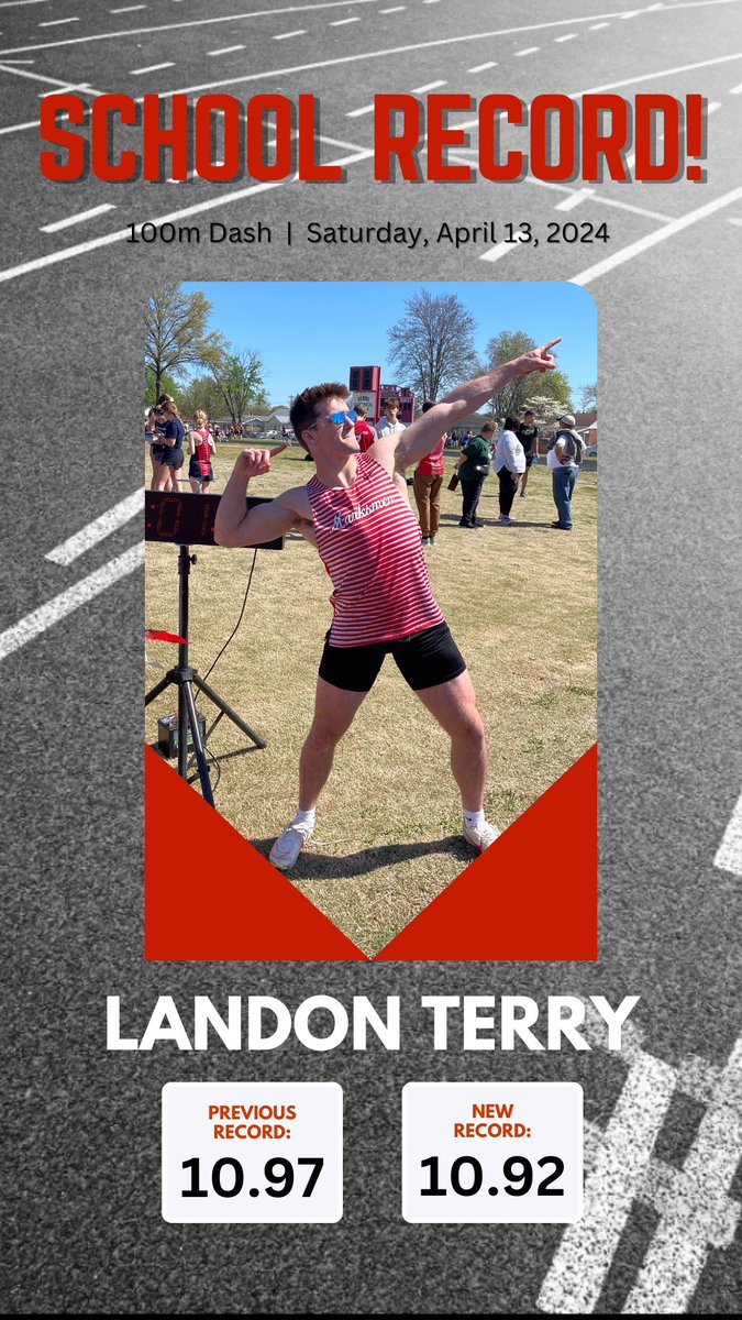 From one Terry to the other! Tell City Track &amp; Field want to congratulate Landon Terry for breaking the 100m Dash record! #TCTF